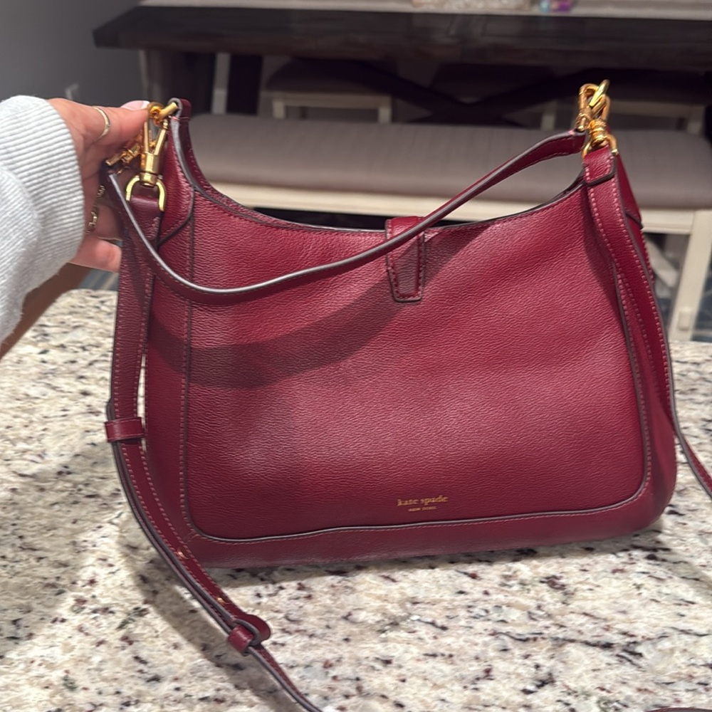 🍒 Kate Spade Leather & Suede Hobo Shoulder Bag --Gold Lock - Picture 4 of 11